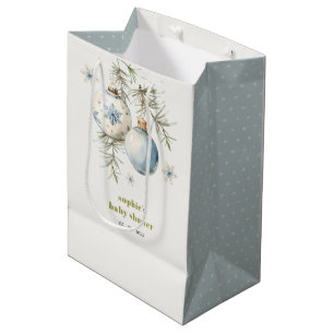 Minimal Blue Winter Chirstmas Boy Baby Shower Medium Gift Bag