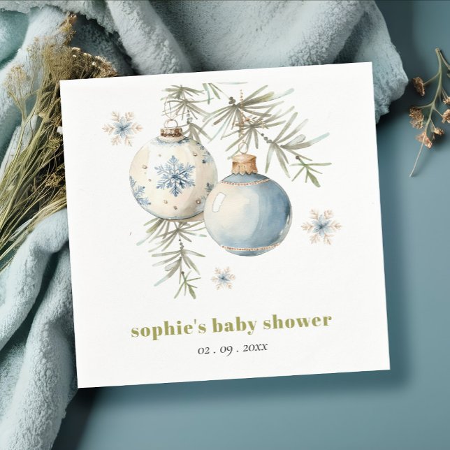 Minimal Blue Winter Chirstmas Boy Baby Shower Napkin (Creator Uploaded)