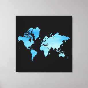 Minimal Blue World Map Watercolor Art Canvas Print