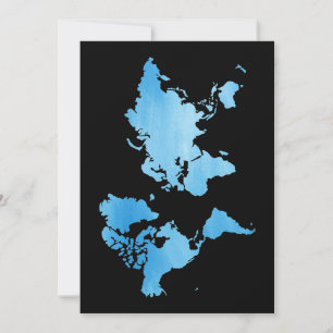 Minimal Blue World Map Watercolor Art Holiday Card