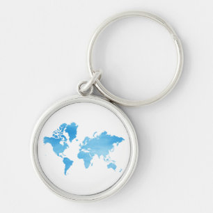Minimal Blue World Map Watercolor Art Key Ring