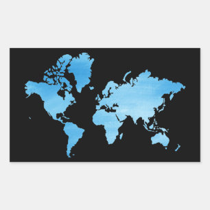 Minimal Blue World Map Watercolor Art Rectangular Sticker