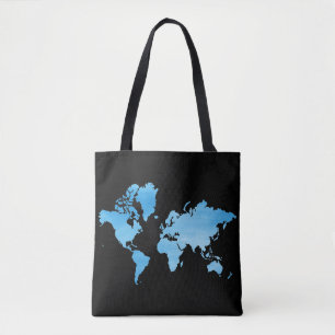 Minimal Blue World Map Watercolor Art Tote Bag