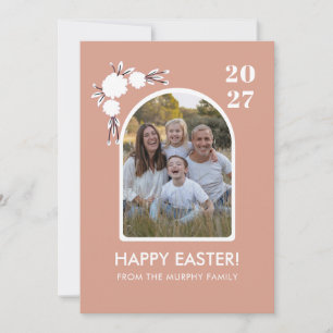 Minimal Blush Arch Floral Easter Family Photo Holiday Card