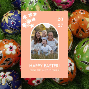 Minimal Blush Arch Floral Easter Family Photo Holiday Card
