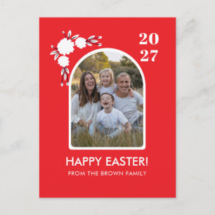 Minimal Blush Arch Floral Easter Family Photo Holiday Postcard