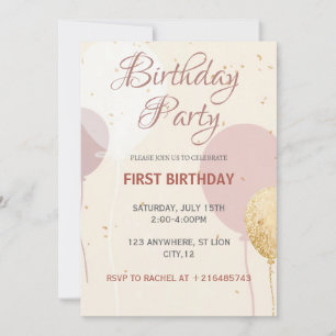 Minimal Blush Balloon 1st Birthday for Girl Invitation