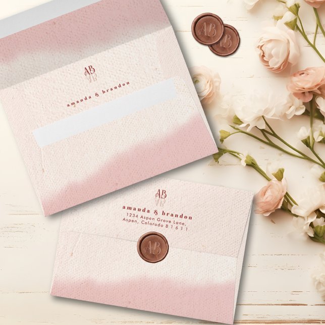 Minimal Blush & Bloom Bold Scrip Monogram Wedding Envelope (Creator Uploaded)