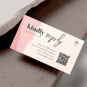 Minimal Blush & Bloom Bold Script QR Code Wedding Enclosure Card