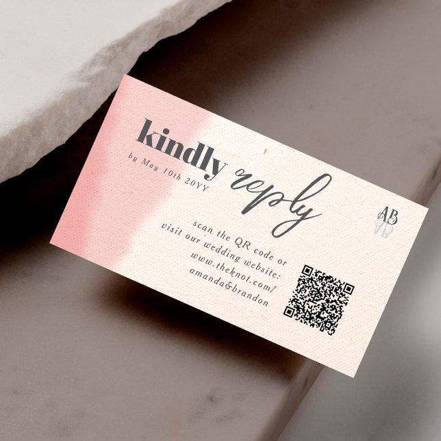 Minimal Blush & Bloom Bold Script QR Code Wedding Enclosure Card (Creator Uploaded)