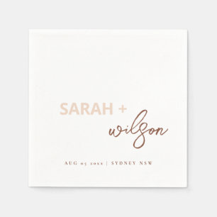 Minimal Blush Brown Script Typography Wedding Napkin