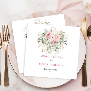 Minimal Blush Floral Greenery Gold Wedding Napkins