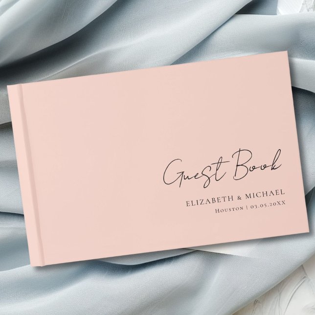 Minimal, Blush Handwriting Script Wedding  Guest Book (Minimal, Blush Handwriting Script Wedding Guest Book with your name and date.)