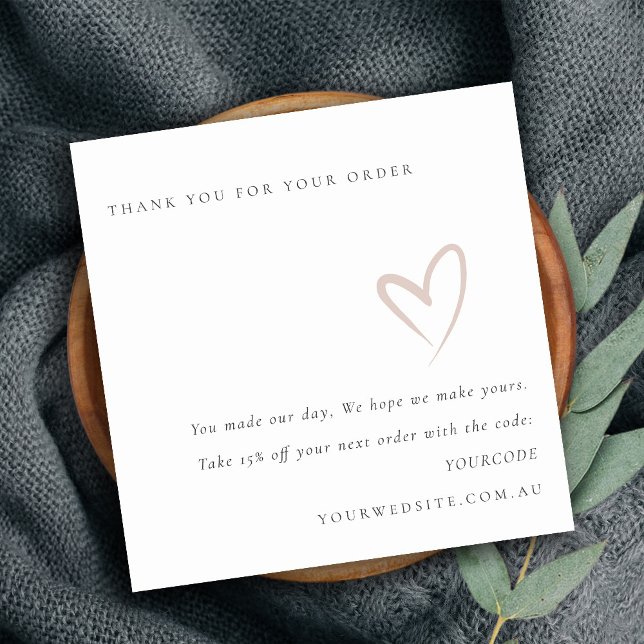 Minimal Blush Heart Thank You For Your Order  Square Business Card (Creator Uploaded)