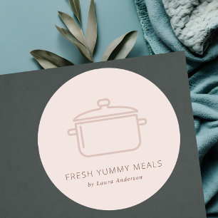 MINIMAL BLUSH PEACH PINK POT MEAL CHEF CATERING CLASSIC ROUND STICKER