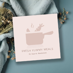 MINIMAL BLUSH PEACH PINK POT MEAL CHEF CATERING SQUARE BUSINESS CARD