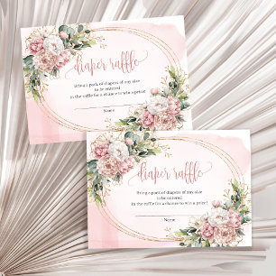 Minimal Blush Pink Floral Eucalyptus Diaper Raffle Enclosure Card