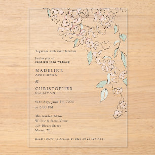 Minimal Blush Pink Floral Wedding Acrylic Invitations