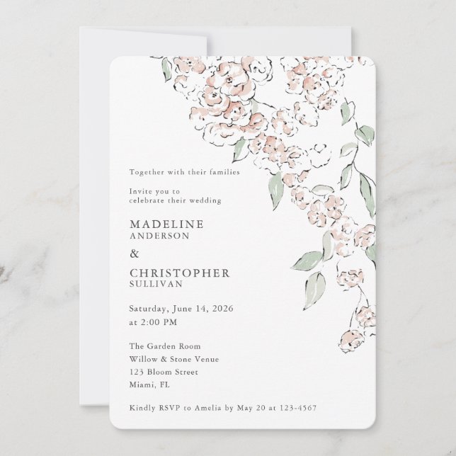 Minimal Blush Pink Floral Wedding Invitation (Front)