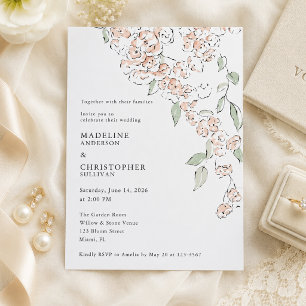 Minimal Blush Pink Floral Wedding Invitation