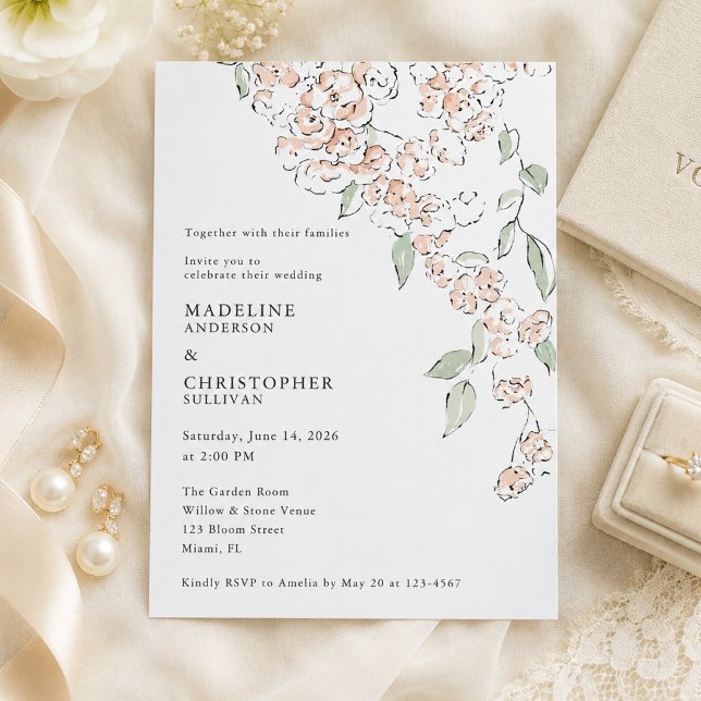Minimal Blush Pink Floral Wedding Invitation (Creator Uploaded)