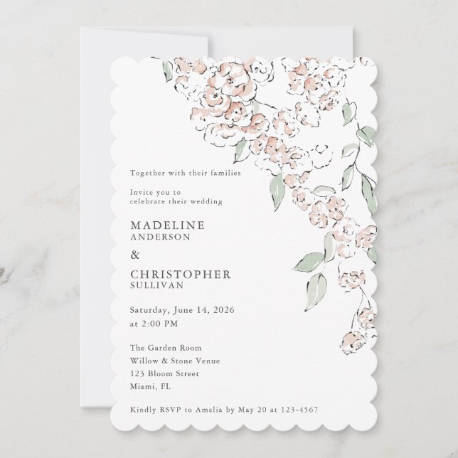 Minimal Blush Pink Floral Wedding Invitation (Front)