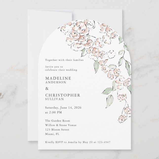 Minimal Blush Pink Floral Wedding Invitation (Front)