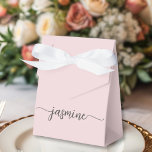 Minimal Blush Pink Girly Monogram Name Script  Favour Box<br><div class="desc">Girly Feminine Minimalist Simple Clean Blush Pink Monogram Name Signature Script Custom Personalised Favour Box. This design featuring your first name in a pretty hand lettered style swash tail font signature typography (or calligraphy) on pastel dusty pink or light blush pink background. These girly feminine gift boxes great for handing...</div>