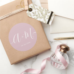 Minimal blush pink Monogram Script Wedding  Classic Round Sticker