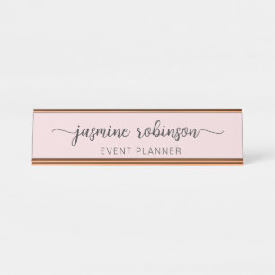 Minimal Blush Pink Professional Monogram Signature Desk Name Plate