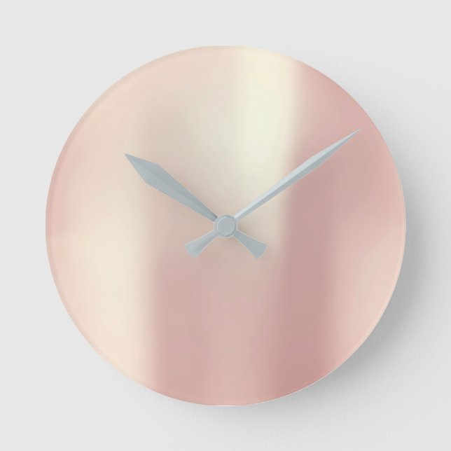 Minimal Blush Pink Rose Gold Blush Silk Metallic Round Clock (Front)
