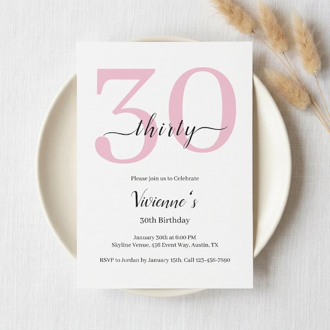 Minimal Blush Pink Script 30th Birthday Party Invitation (Minimal Blush Pink Script 30th Birthday Party Invitation)