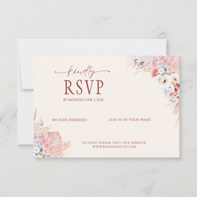 Minimal Blush QR Code RSVP Wedding Card | Boho  (Front)