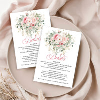 Minimal Blush Roses Gold Wedding Details Card