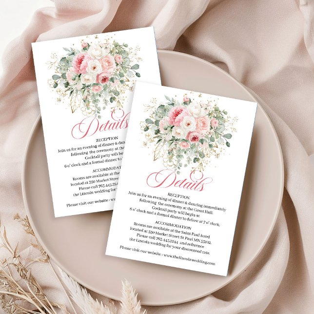 Minimal Blush Roses Gold Wedding Details Card (Minimal Blush Roses Gold Wedding Details Card)