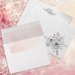 Minimal Blush with Elegant Black Floral Accent Envelope