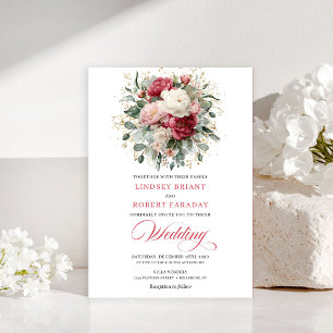 Minimal Bohemian Red Blush Floral Greenery Invites