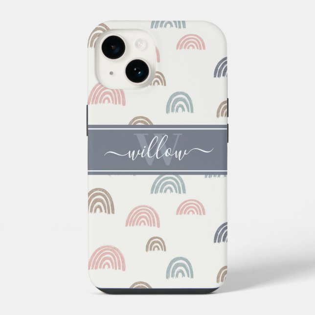 Minimal Boho Aesthetic Rainbow Monogram iPhone Case (Back)