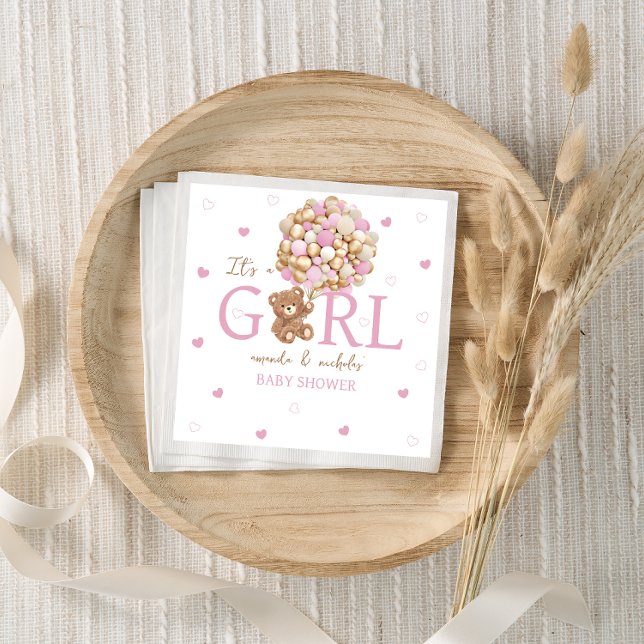 Minimal Boho Bear With Balloons Pink  Napkin (Creator Uploaded)