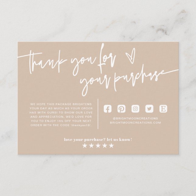 Minimal Boho Beige Earth Thank You Package Insert  (Front)