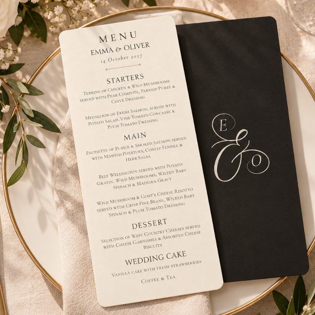 Minimal Boho Black Ivory Wedding Menu (Minimal Boho Black Ivory Wedding Menu)