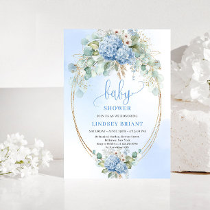 Minimal Boho Blue Floral Baby Shower Invitation
