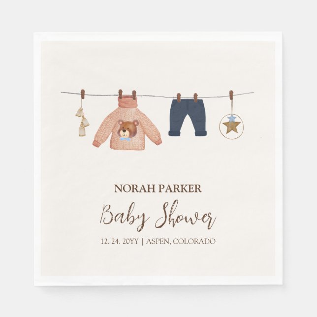 Minimal Boho Boy Winter Clothesline Baby Shower  Napkin (Front)