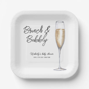 Minimal Boho Champagne Brunch Bubbly Baby Shower  Paper Plate