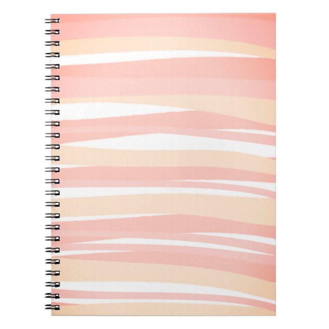 Minimal Boho Chic Peach Pink Abstract Stripe Lines Notebook (Front)