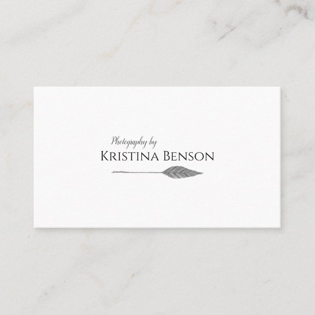 Minimal Boho Feather Business Card Black and White (Front)
