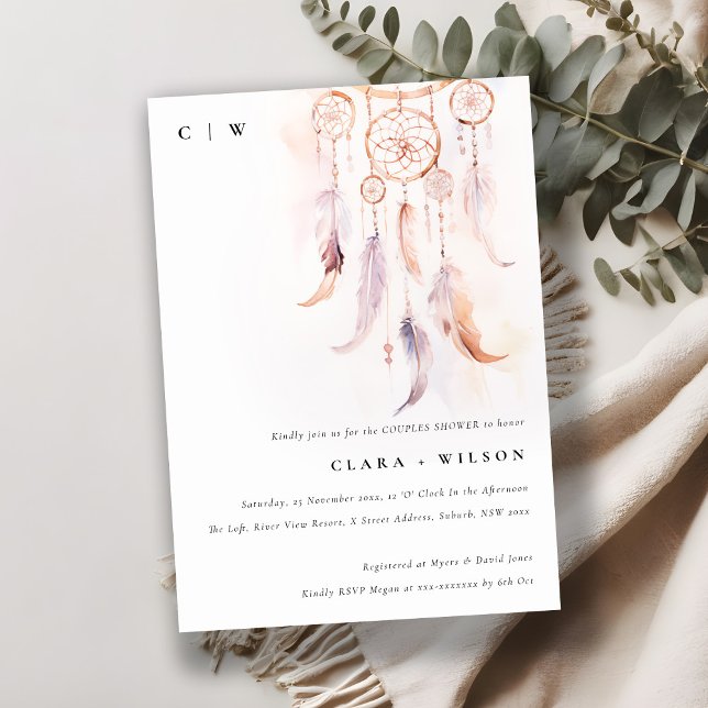 Minimal Boho Feather Dreamcatcher Couples Shower Invitation (Creator Uploaded)