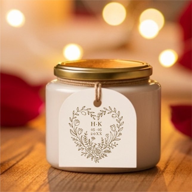 Minimal Boho Floral Heart-Shape Wedding Bouquet Rubber Stamp (Minimalist Stylish Boho Floral Heart-Shape Wedding Bouquet of Tulips, Roses, Branches.)