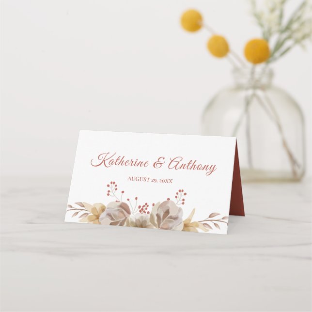 Minimal Boho Floral Wedding  Folded Place Card (Back)