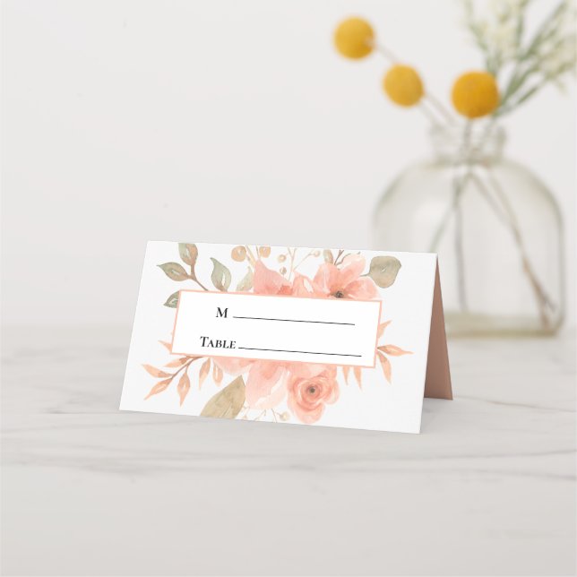 Minimal Boho Floral Wedding  Folded Place Card (Front)